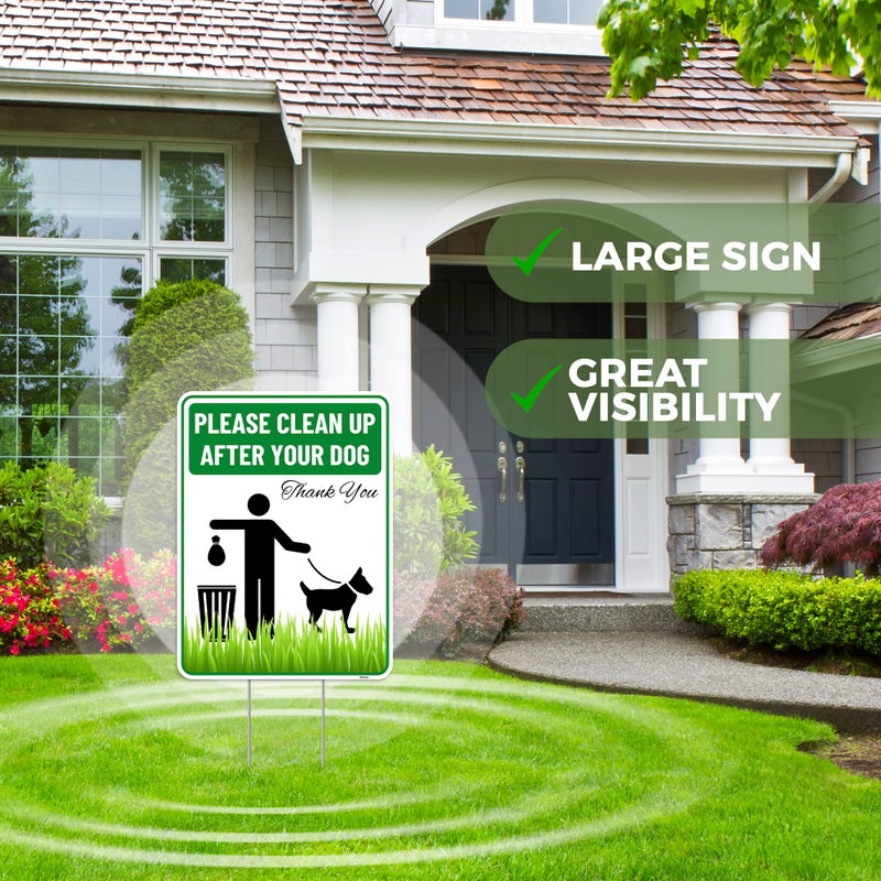 Venicor 2PC Clean Up After Your Dog Sign with Stakes, 9 Inches by 12 Inches - Corrugated Plastic - Please Pick Up Your Dog Poop Yard Grass Lawn Sign - Image 5